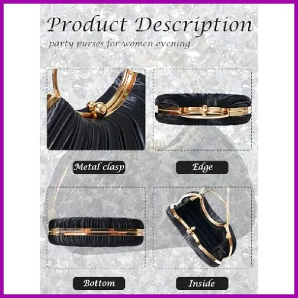 Sparkling Evening Clutch with Detachable Chain Strap, 7.8